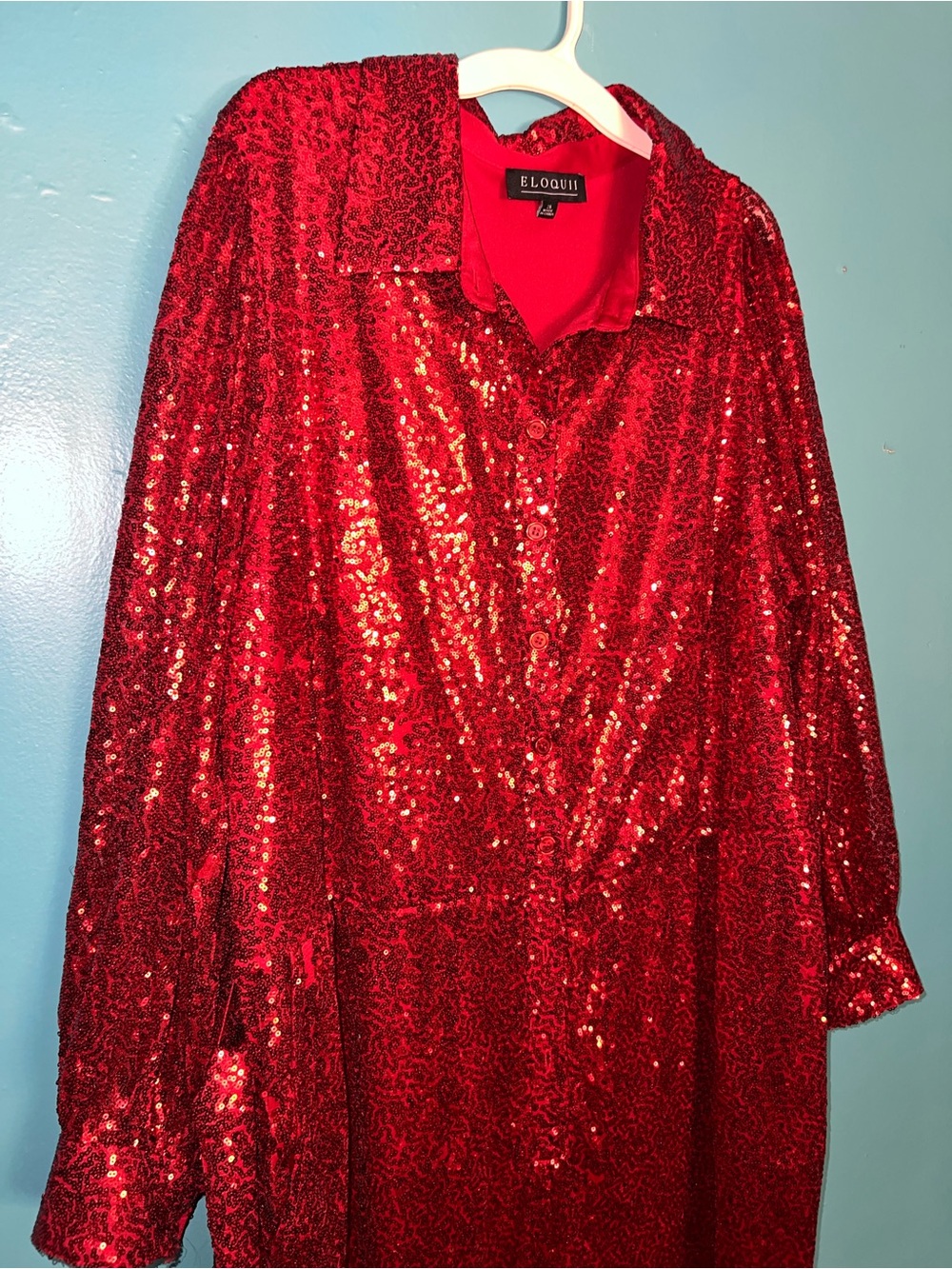 Eloquii Red Sequin Romper with Collar and Pockets
